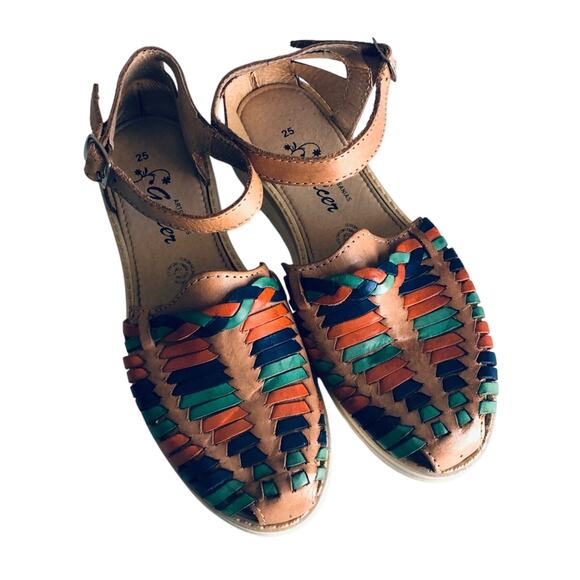 Galcer Mexican Women's 8 Leather Huarache Boho Platform Sandal Tan - Picture 2 of 12